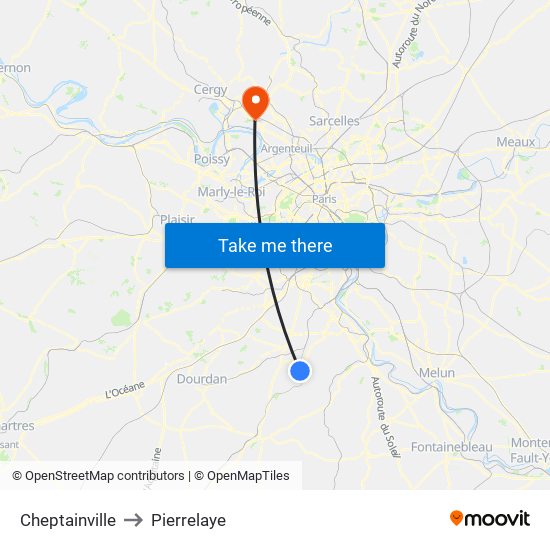 Cheptainville to Pierrelaye map