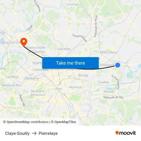 Claye-Souilly to Pierrelaye map