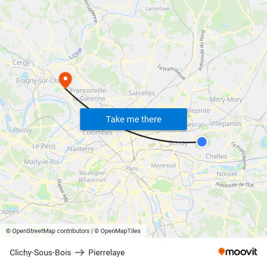 Clichy-Sous-Bois to Pierrelaye map