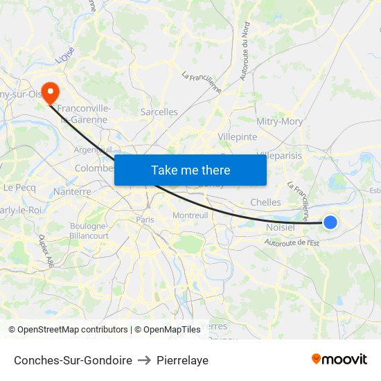 Conches-Sur-Gondoire to Pierrelaye map
