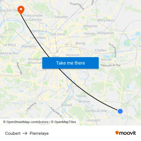 Coubert to Pierrelaye map