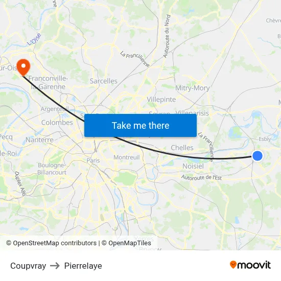 Coupvray to Pierrelaye map
