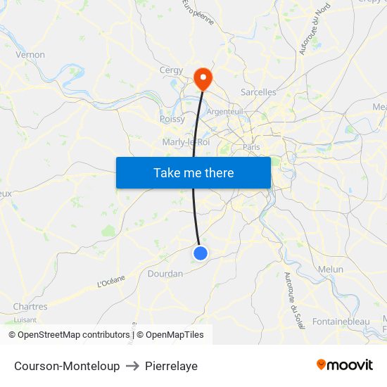 Courson-Monteloup to Pierrelaye map