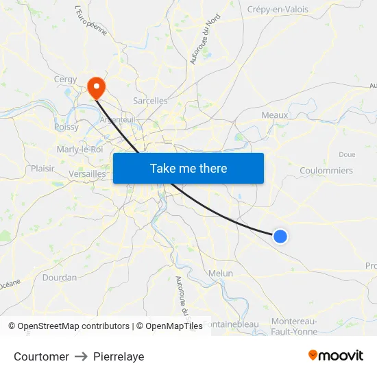 Courtomer to Pierrelaye map