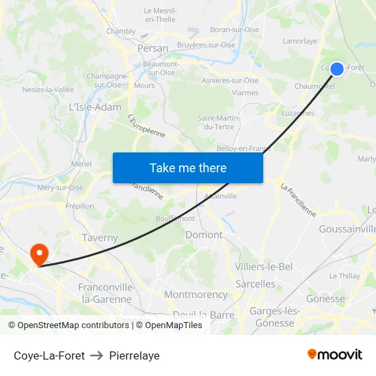Coye-La-Foret to Pierrelaye map