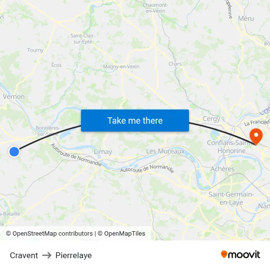 Cravent to Pierrelaye map