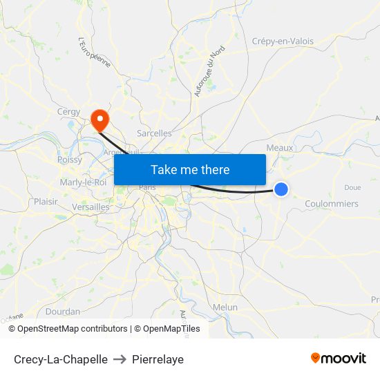Crecy-La-Chapelle to Pierrelaye map