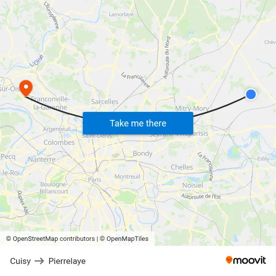 Cuisy to Pierrelaye map