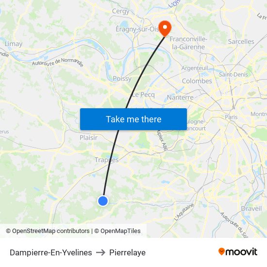 Dampierre-En-Yvelines to Pierrelaye map