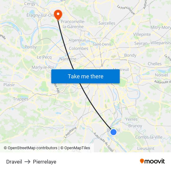 Draveil to Pierrelaye map