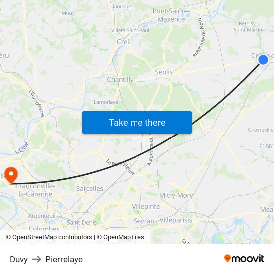 Duvy to Pierrelaye map