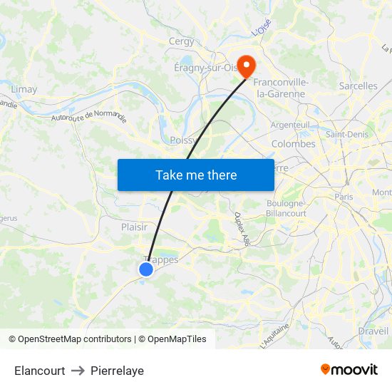 Elancourt to Pierrelaye map