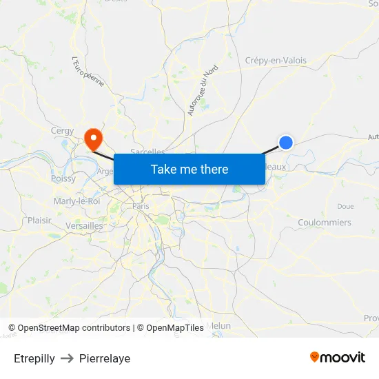 Etrepilly to Pierrelaye map