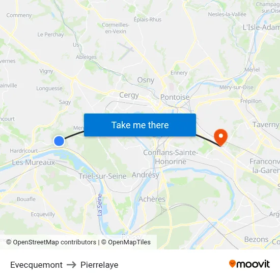 Evecquemont to Pierrelaye map