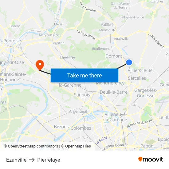 Ezanville to Pierrelaye map