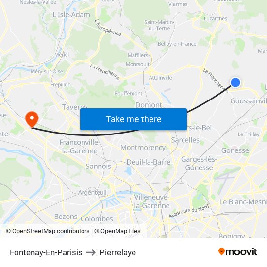 Fontenay-En-Parisis to Pierrelaye map