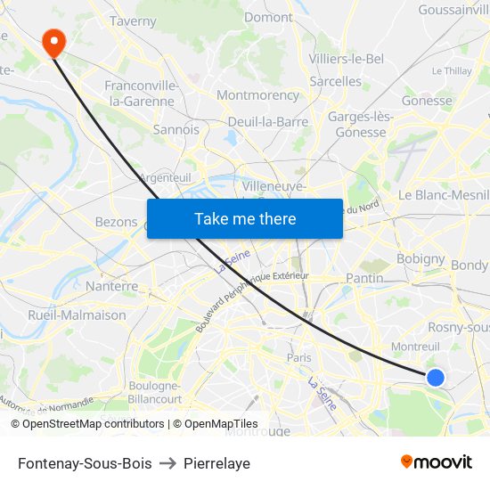 Fontenay-Sous-Bois to Pierrelaye map