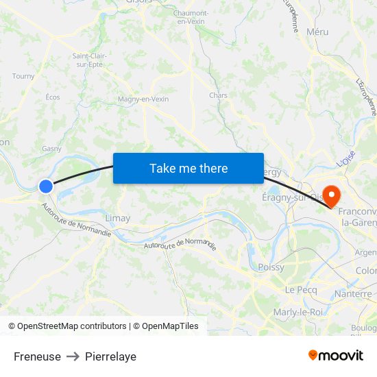 Freneuse to Pierrelaye map