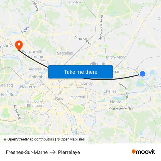 Fresnes-Sur-Marne to Pierrelaye map