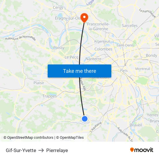 Gif-Sur-Yvette to Pierrelaye map