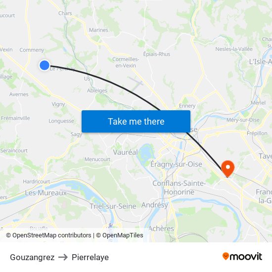 Gouzangrez to Pierrelaye map