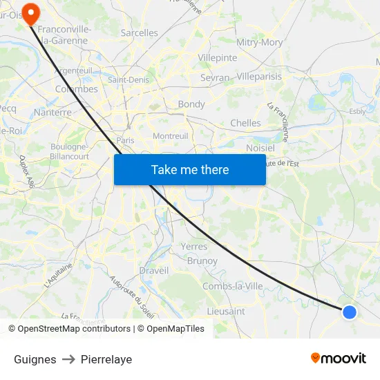 Guignes to Pierrelaye map