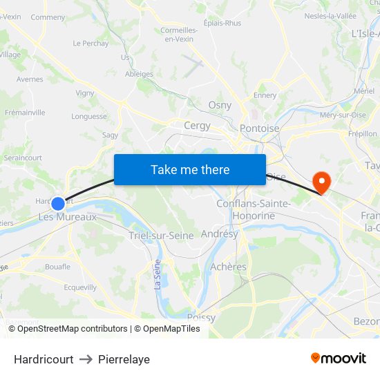 Hardricourt to Pierrelaye map