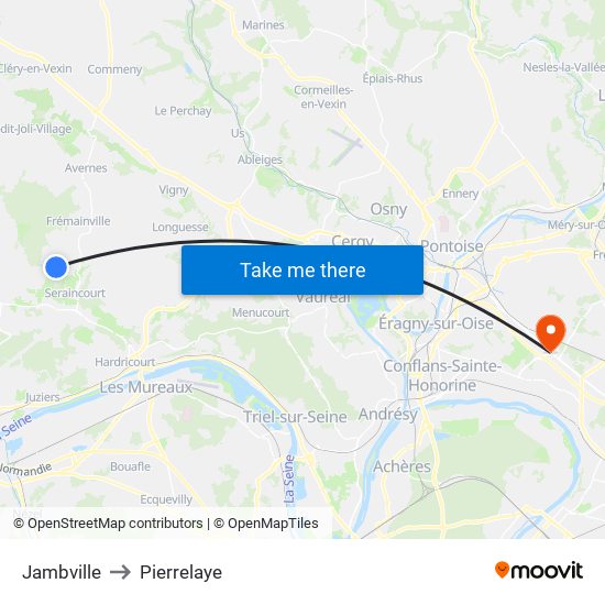 Jambville to Pierrelaye map