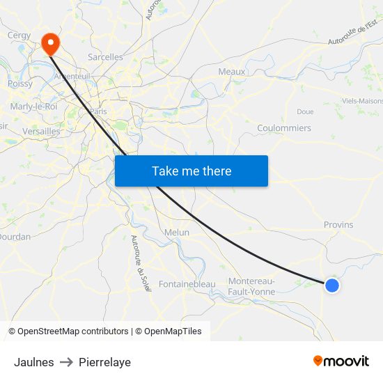 Jaulnes to Pierrelaye map