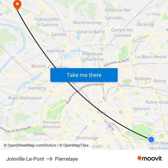 Joinville-Le-Pont to Pierrelaye map