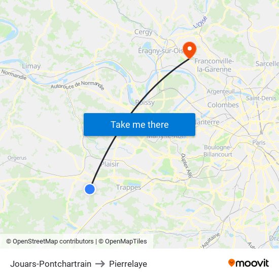 Jouars-Pontchartrain to Pierrelaye map