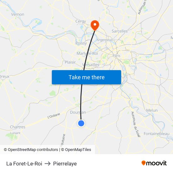 La Foret-Le-Roi to Pierrelaye map