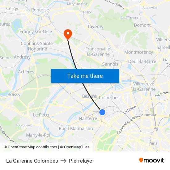 La Garenne-Colombes to Pierrelaye map