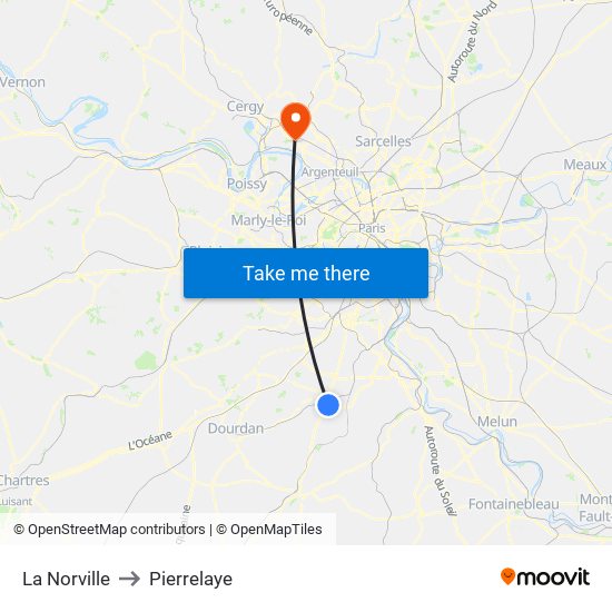 La Norville to Pierrelaye map