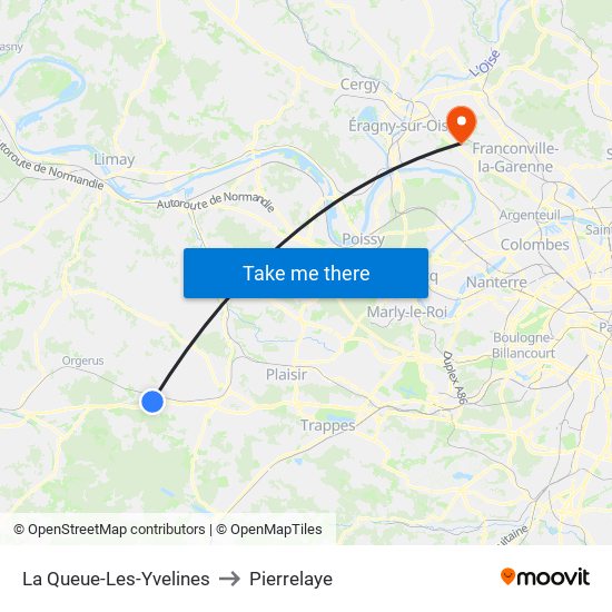 La Queue-Les-Yvelines to Pierrelaye map