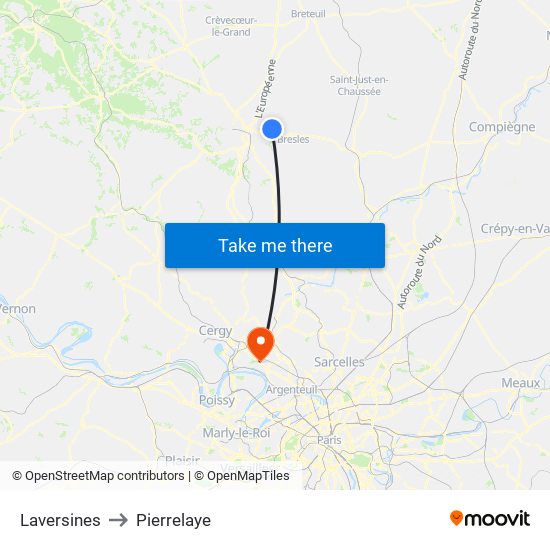 Laversines to Pierrelaye map
