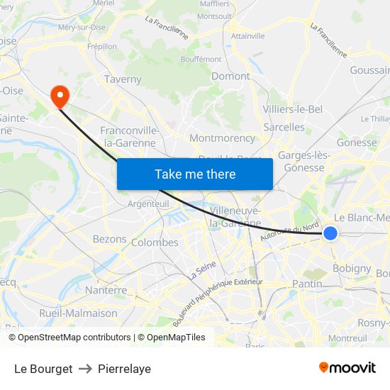 Le Bourget to Pierrelaye map