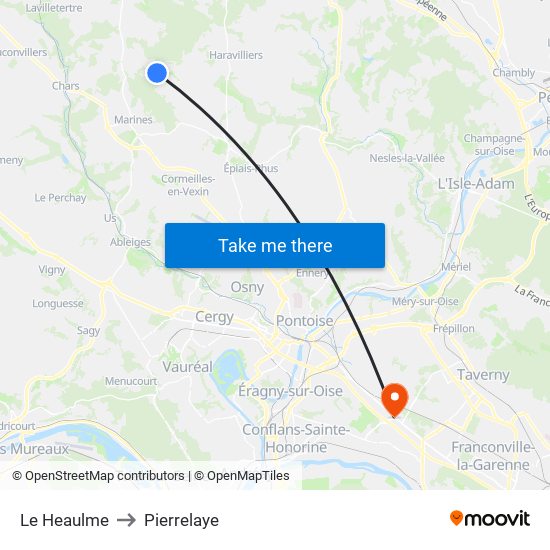 Le Heaulme to Pierrelaye map