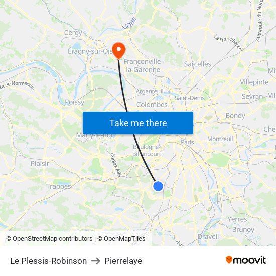 Le Plessis-Robinson to Pierrelaye map