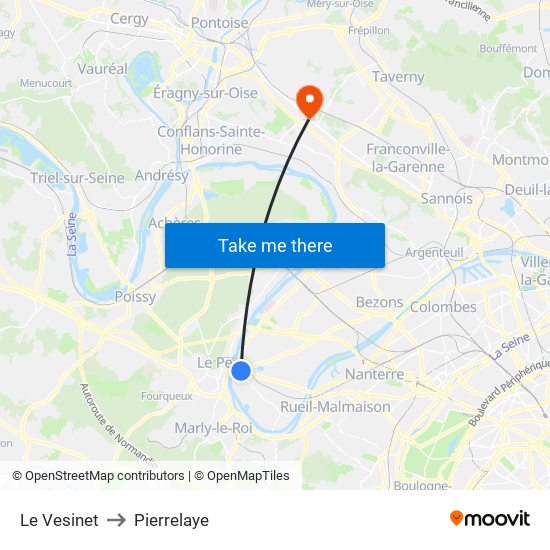 Le Vesinet to Pierrelaye map