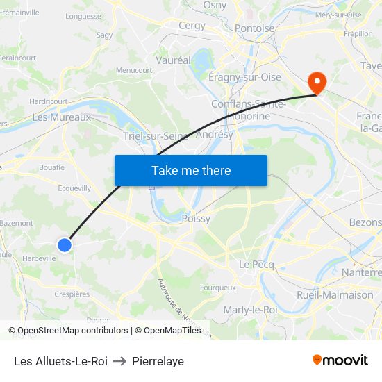 Les Alluets-Le-Roi to Pierrelaye map