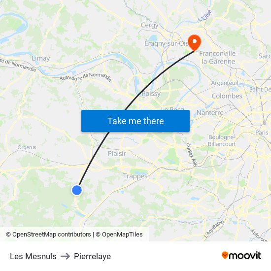 Les Mesnuls to Pierrelaye map
