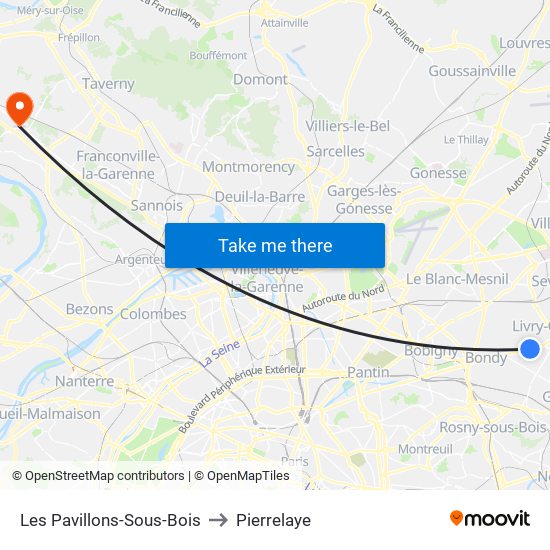 Les Pavillons-Sous-Bois to Pierrelaye map