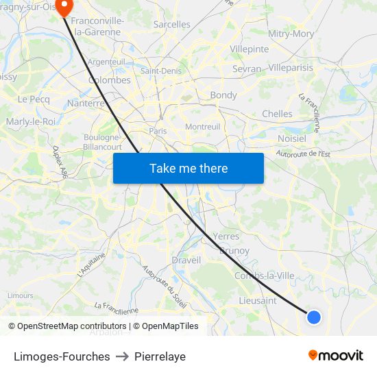 Limoges-Fourches to Pierrelaye map