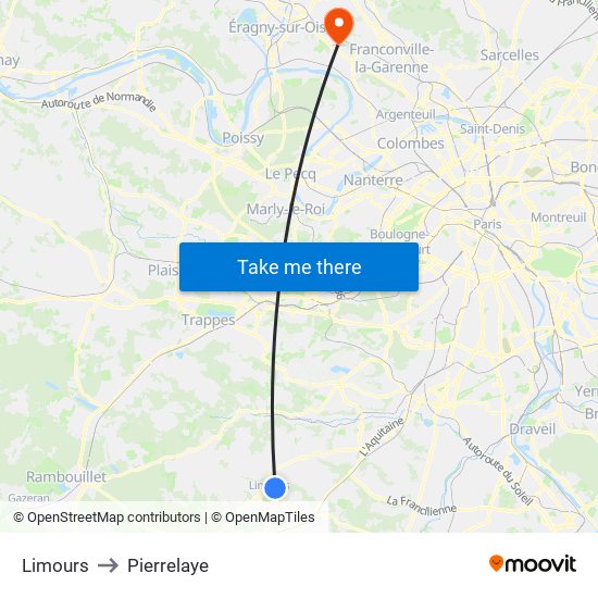 Limours to Pierrelaye map