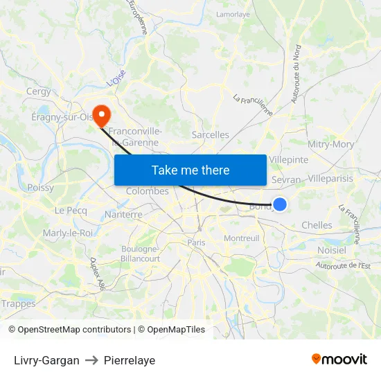 Livry-Gargan to Pierrelaye map