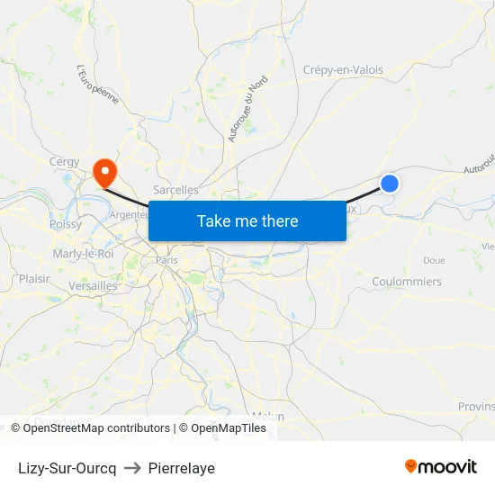Lizy-Sur-Ourcq to Pierrelaye map