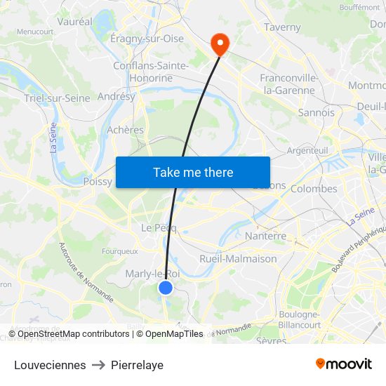 Louveciennes to Pierrelaye map