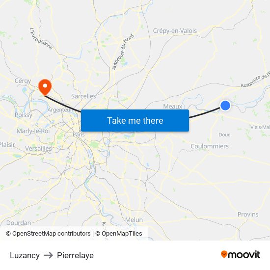 Luzancy to Pierrelaye map
