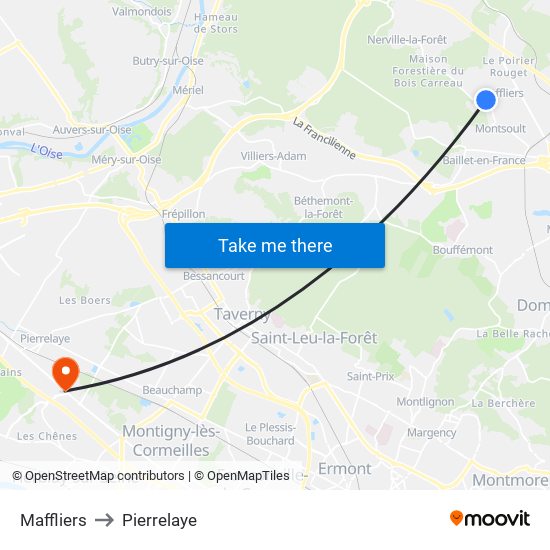 Maffliers to Pierrelaye map